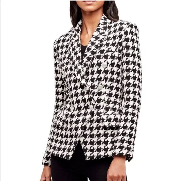 L’Agence Kenzie Houndstooth Blazer Black White Tweed Size 12 - Picture 2 of 9